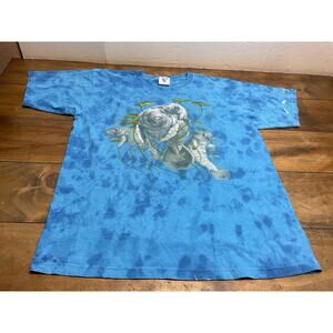 Vintage Manatee Shirt Mens Large Tye Dye Blue Graphic Print Museum Nature Retro